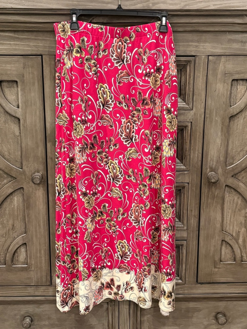EUC Women’s CHICO’S Vibrant Floral Fuchsia Pull On Maxi Skirt (12/14)